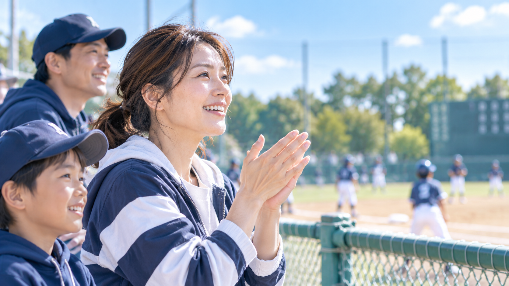 球場で選手へ温かい声援を送る保護者と家族